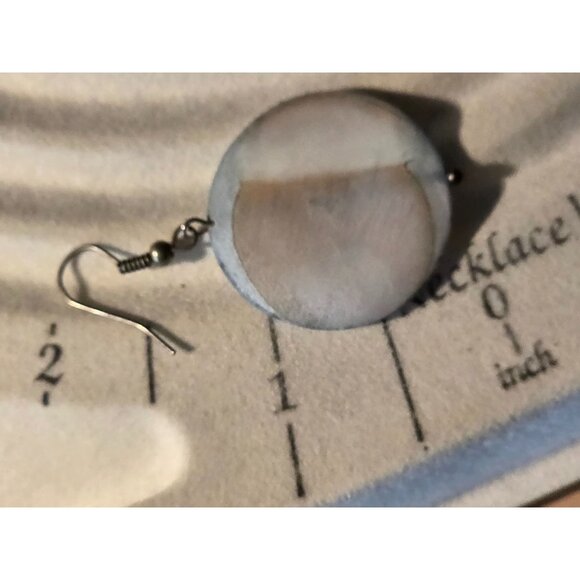 Round White & Blue Shell Dangle Earrings - Picture 2 of 2